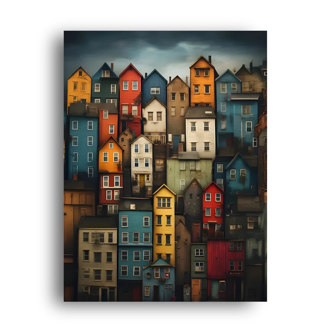 Colourful Houses art poster unframed 350gsm paper