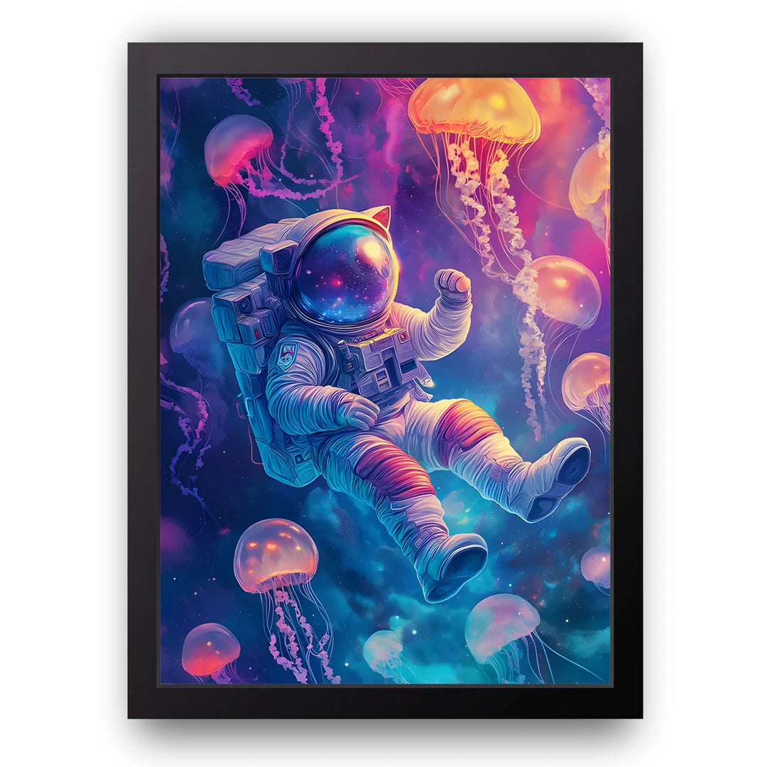 Jellyfish Astronaut art poster in black frame