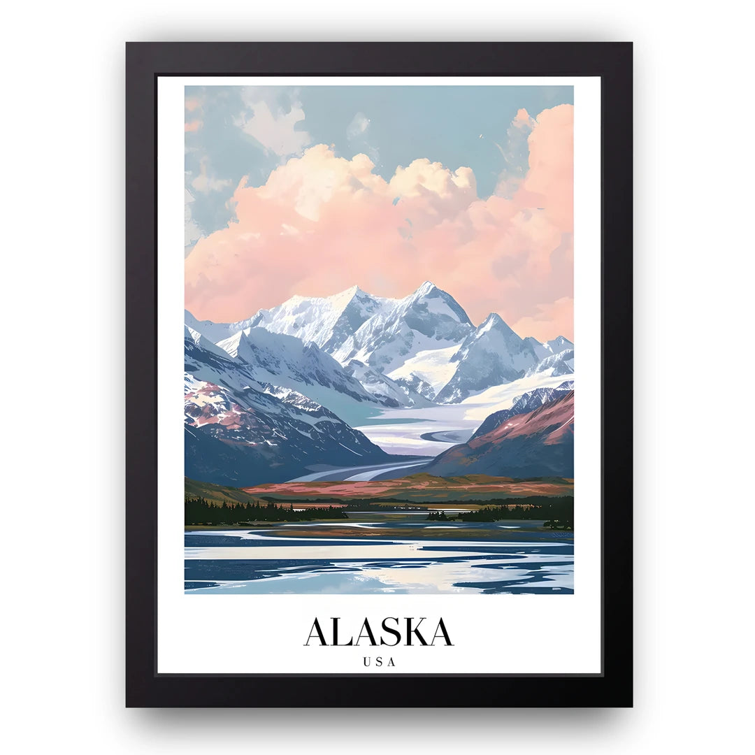 Alaska travel poster in black frame