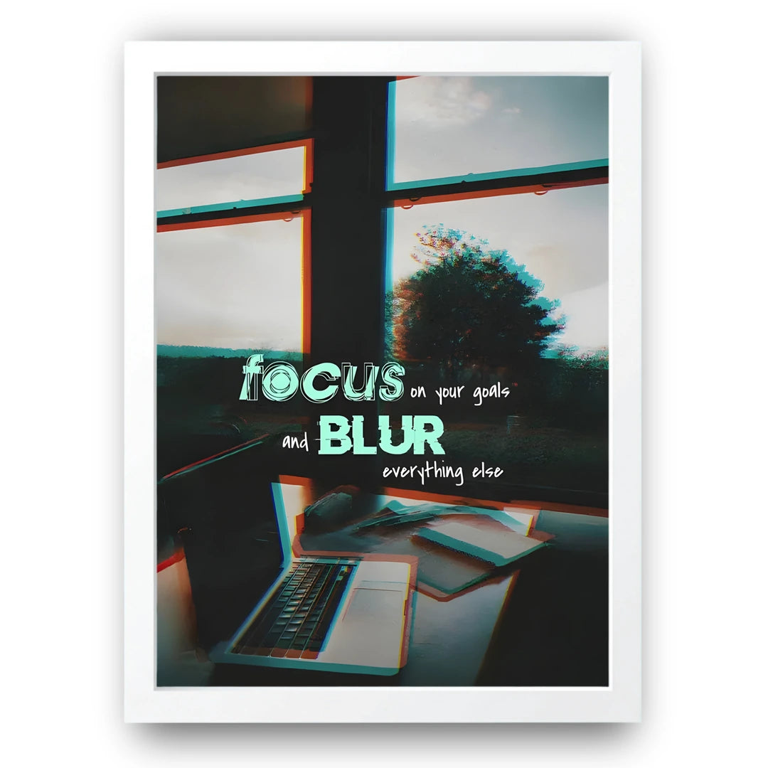 Focus And Blur quote poster in white frame