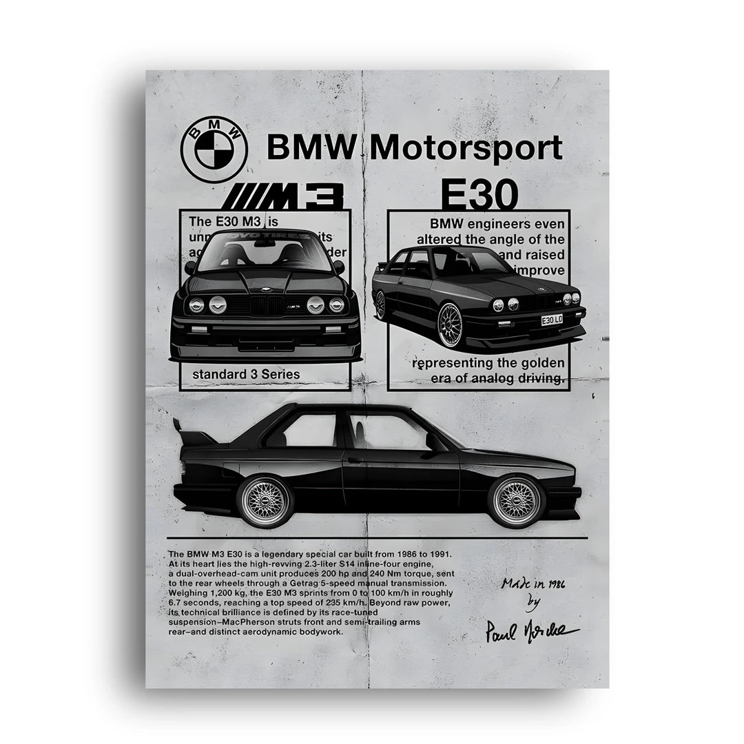 E30 Motorsport car poster unframed 350gsm paper
