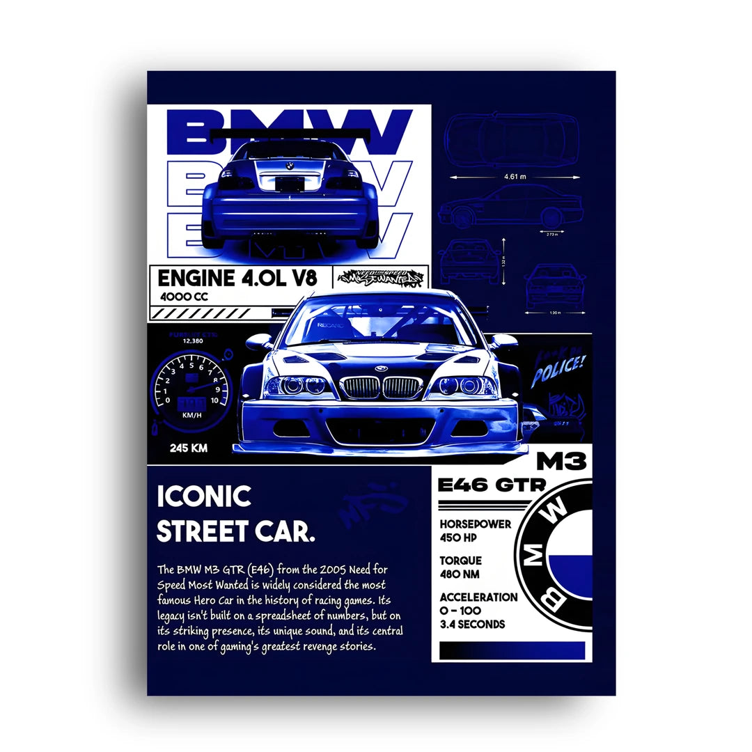 E46 Street Car car poster unframed 350gsm paper