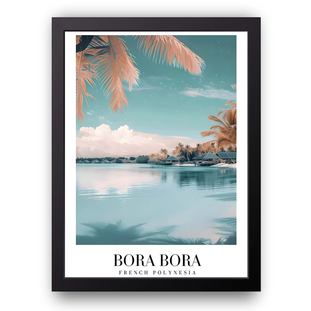 Bora Bora travel poster in black frame