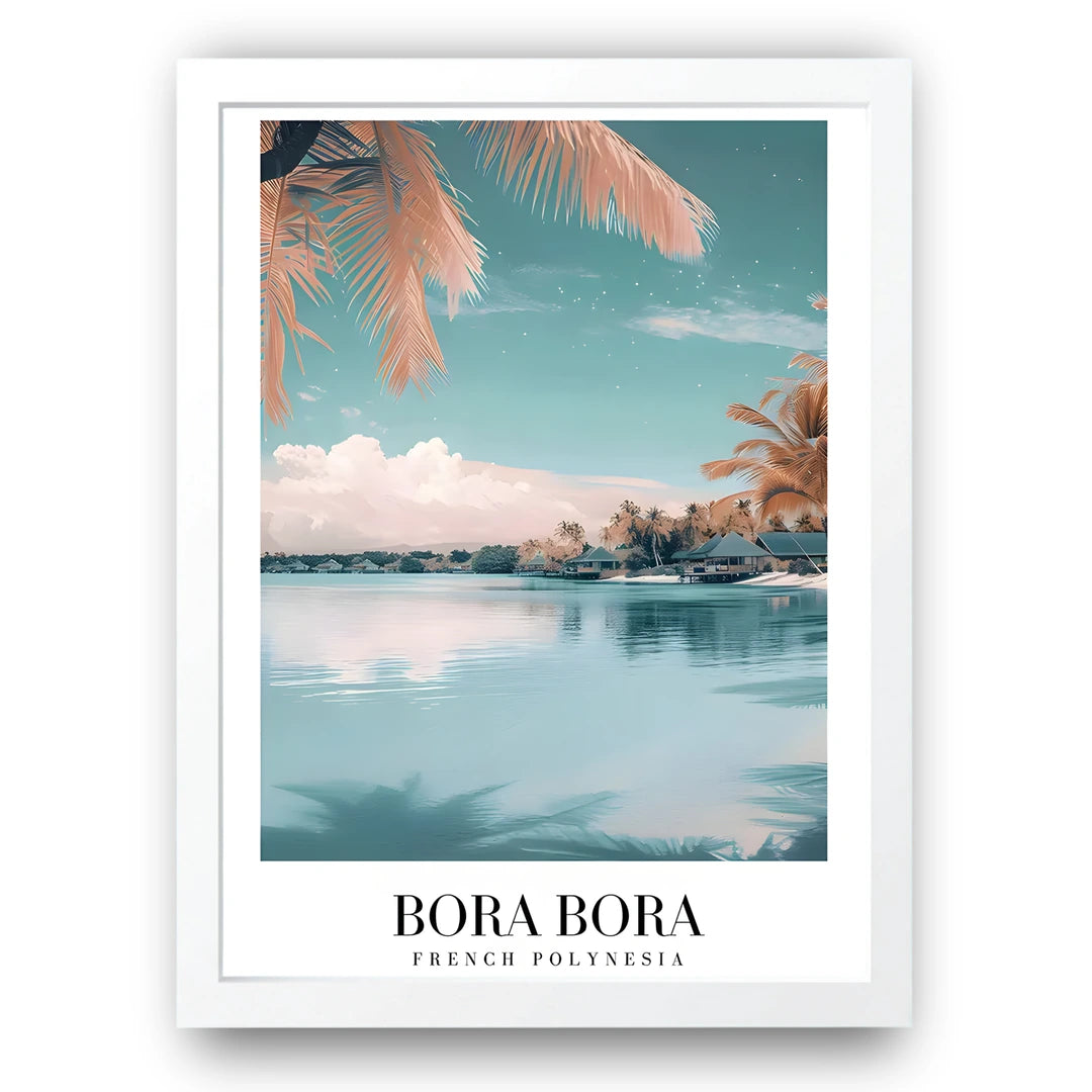 Bora Bora travel poster in white frame