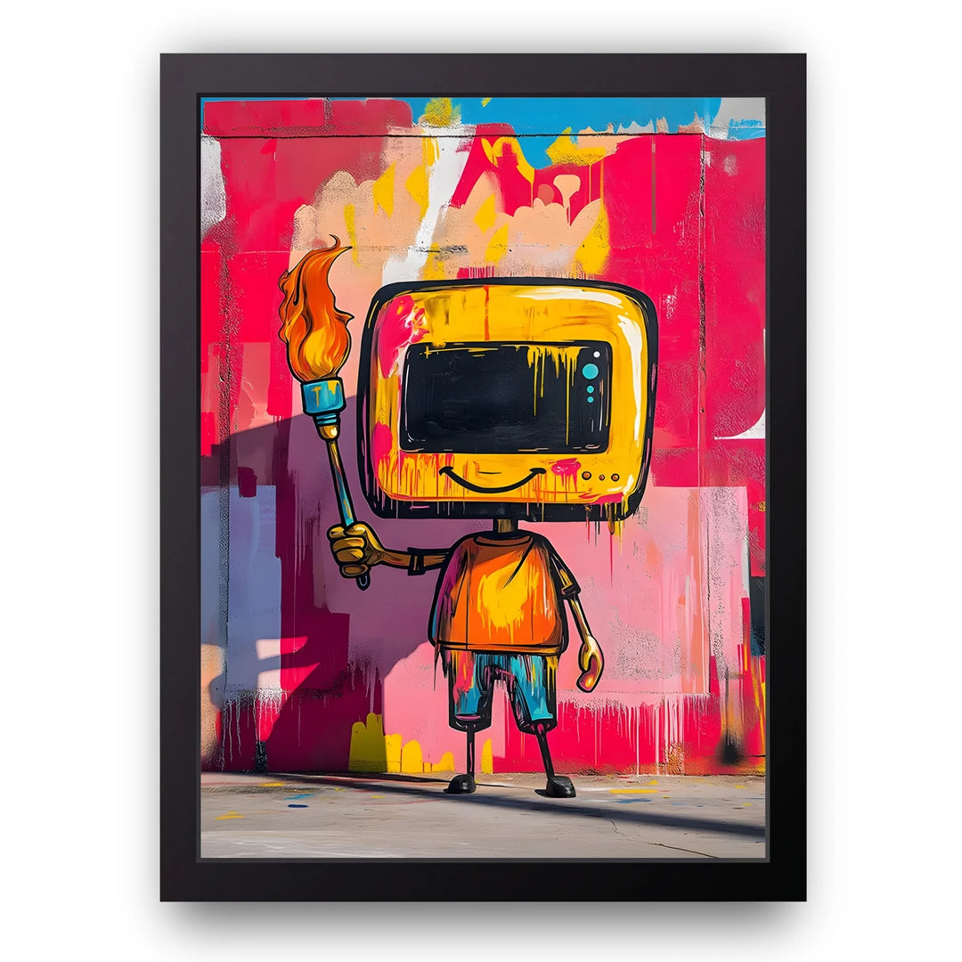 TV Head art poster in black frame