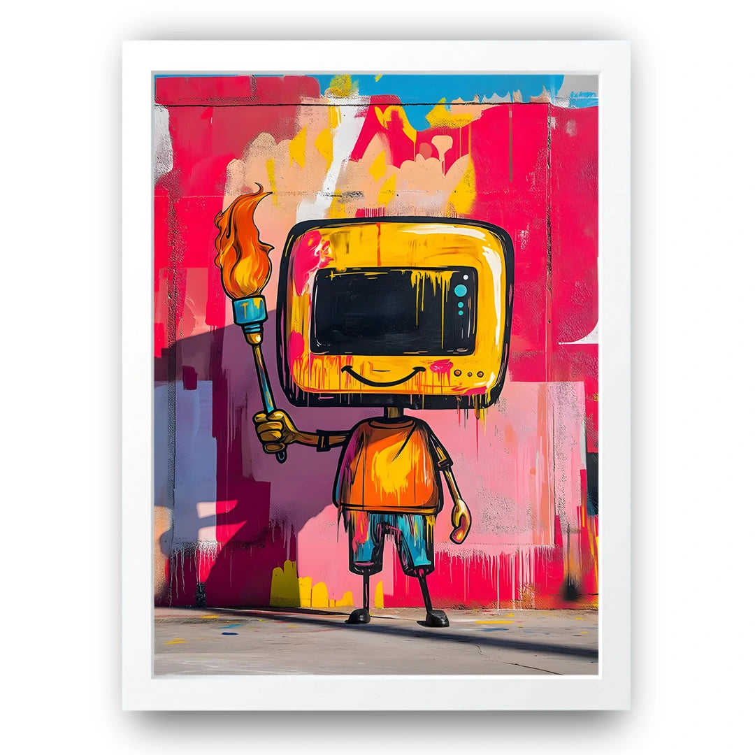 TV Head art poster in white frame