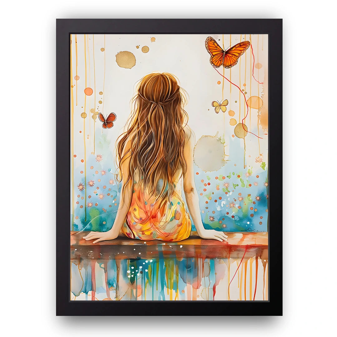 Butterfly Girl art poster in black frame