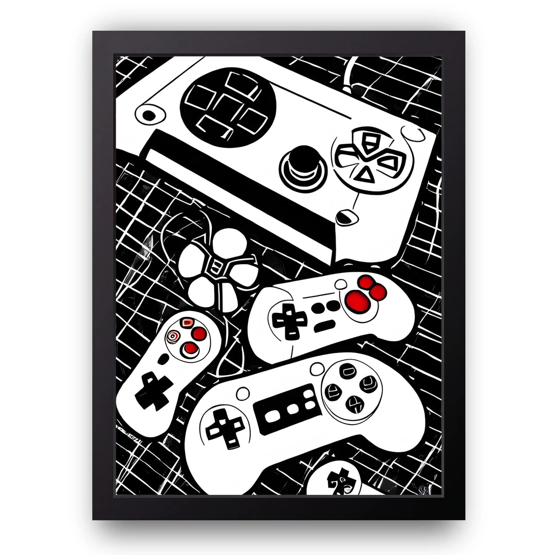 Controller Pattern gaming poster in black frame