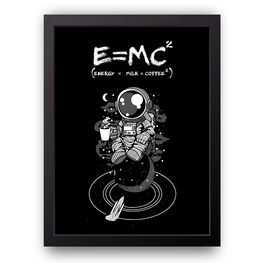 Energy Milk Coffee quote poster in black frame