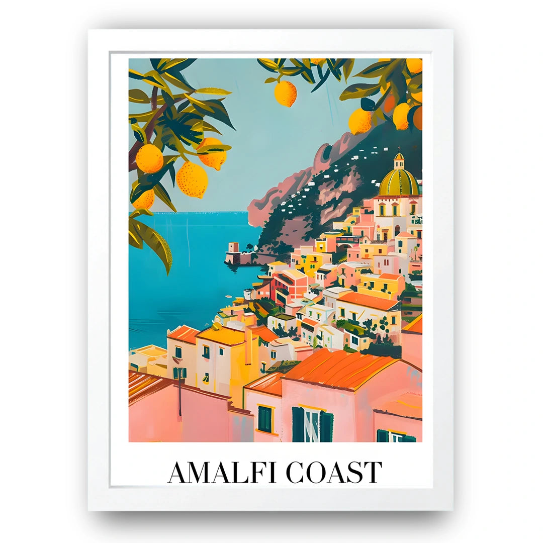 Amalfi Coast travel poster in white frame