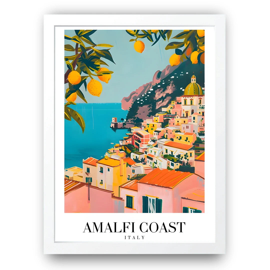 Amalfi Coast travel poster in white frame
