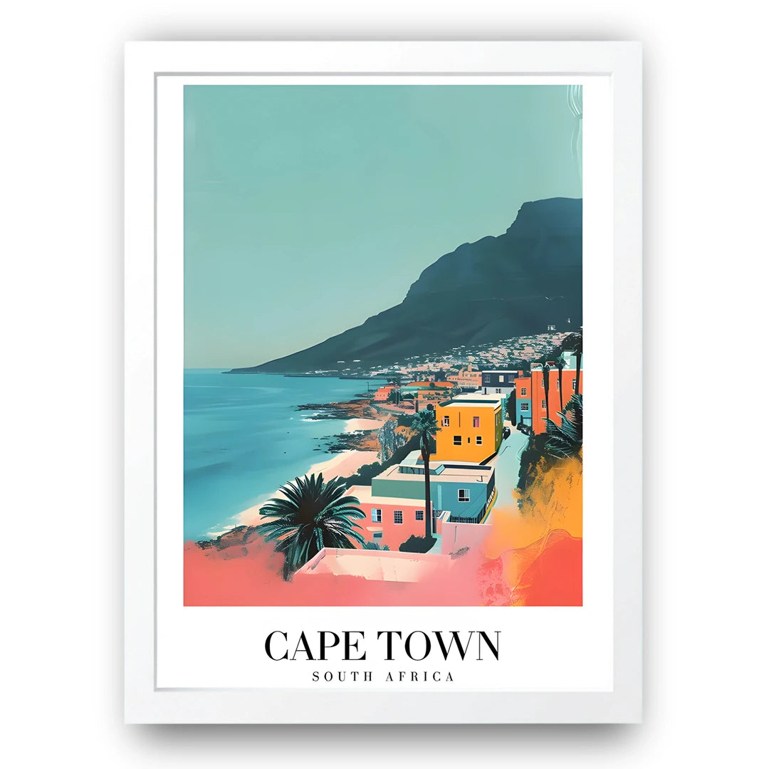 Cape Town travel poster in white frame