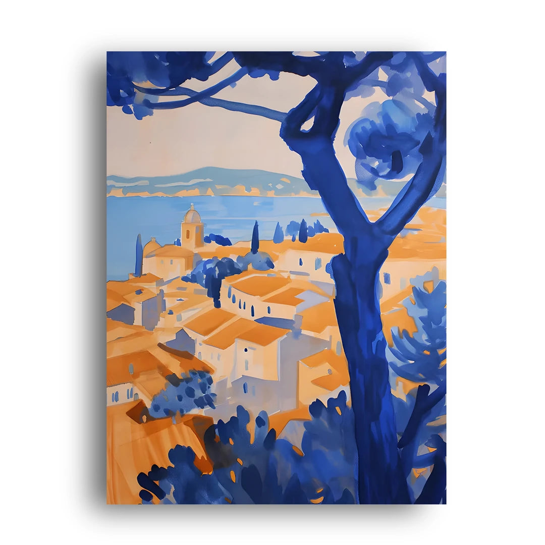 Blue Tree Village art poster unframed 350gsm paper