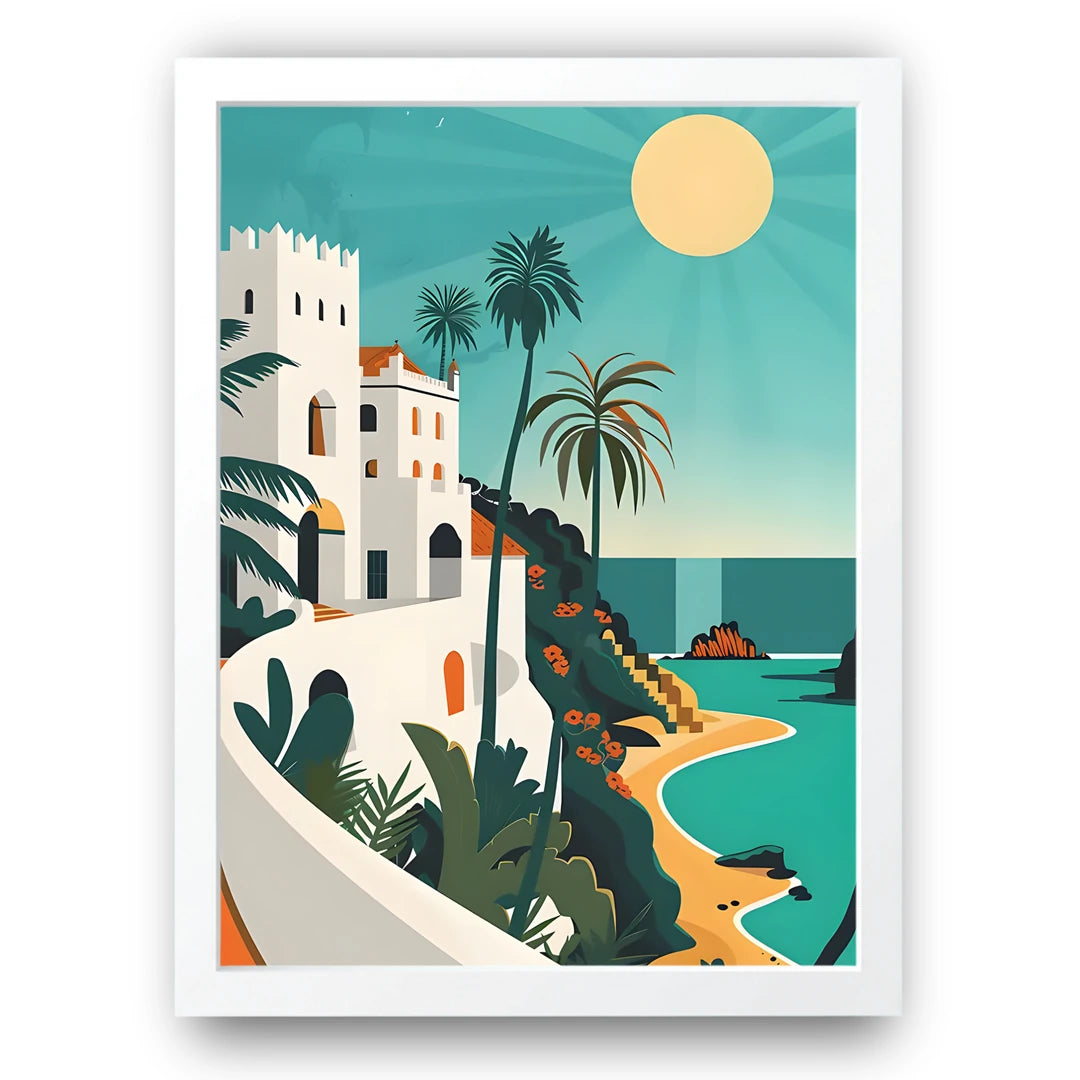 White Villa Coast travel poster in white frame