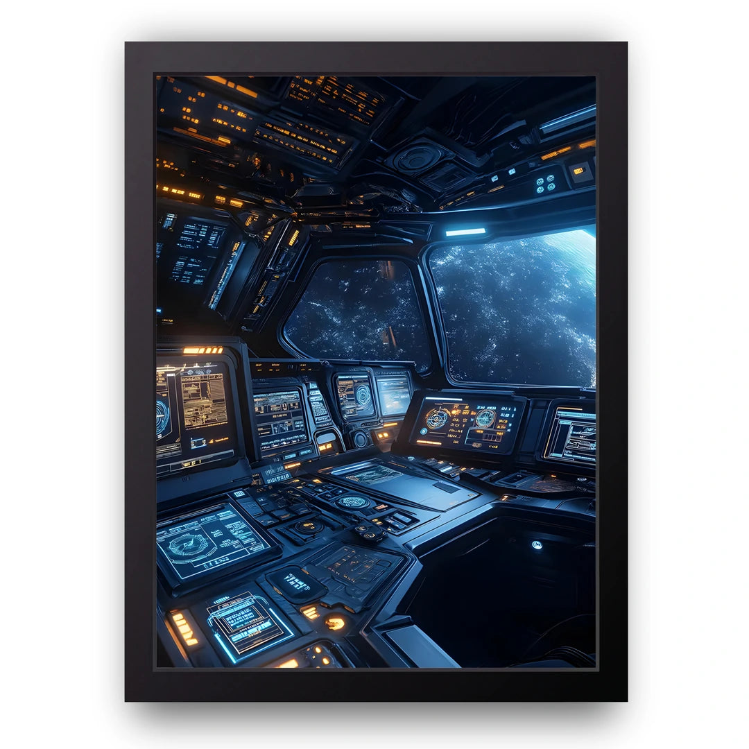 Starship Cockpit art poster in black frame