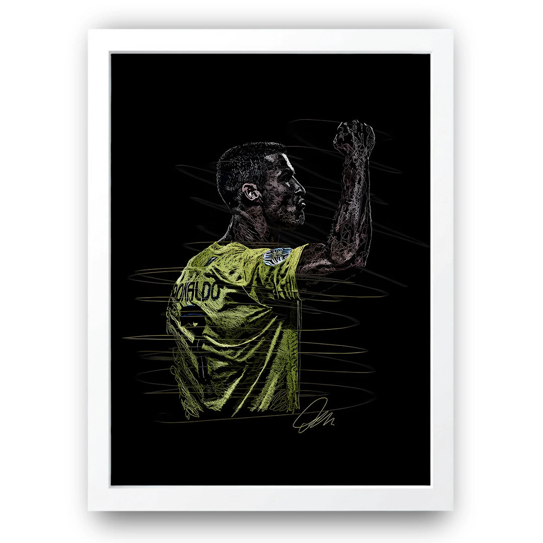 R9 Brazil football legend poster in white frame