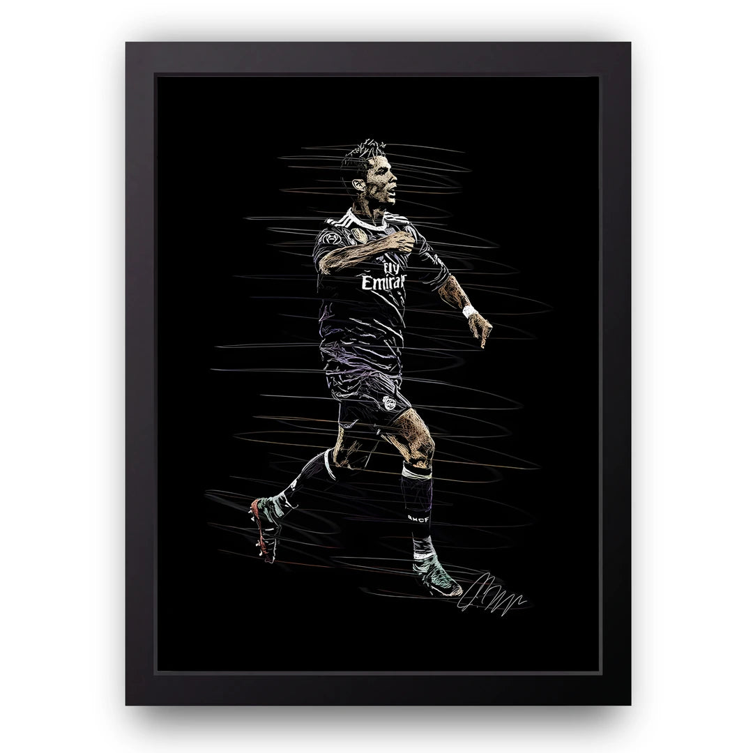 Madrid Scribble football legend poster in black frame