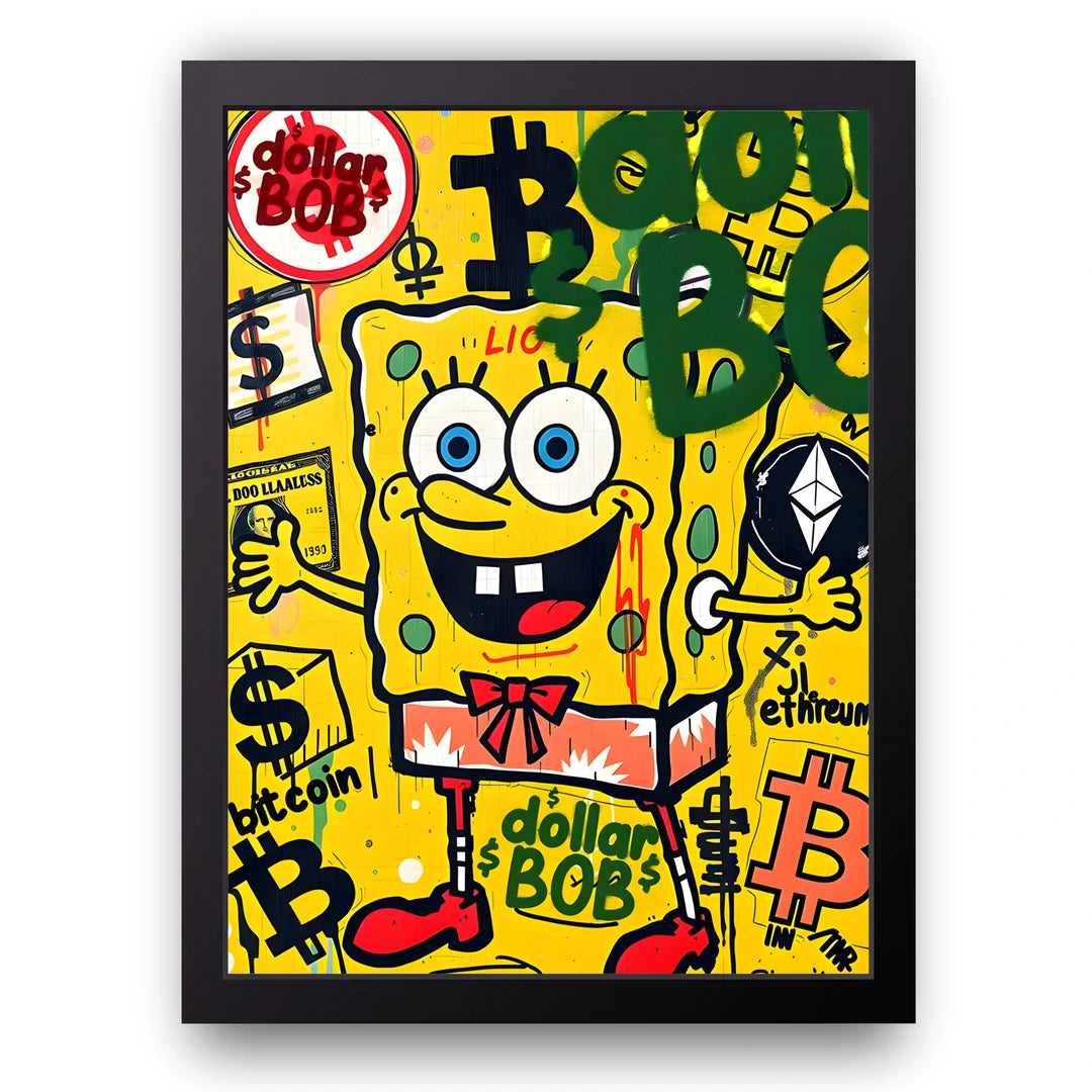 Crypto Sponge cartoon poster in black frame