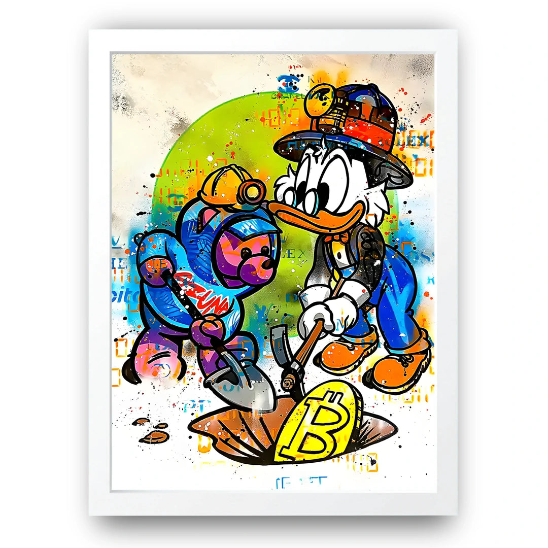 Crypto Duck cartoon poster in white frame