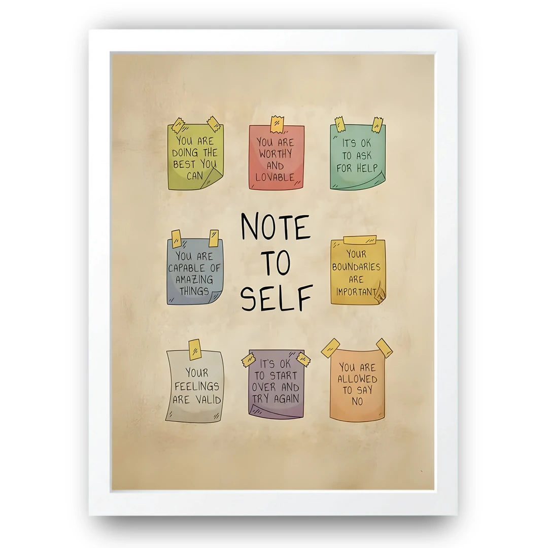 Note To Self quote poster in white frame