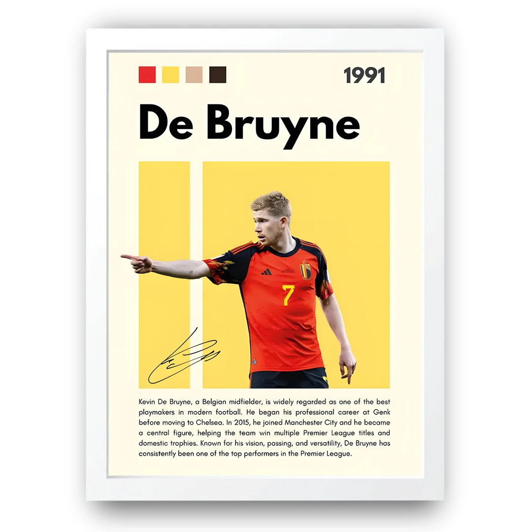 De Bruyne football legend poster in white frame