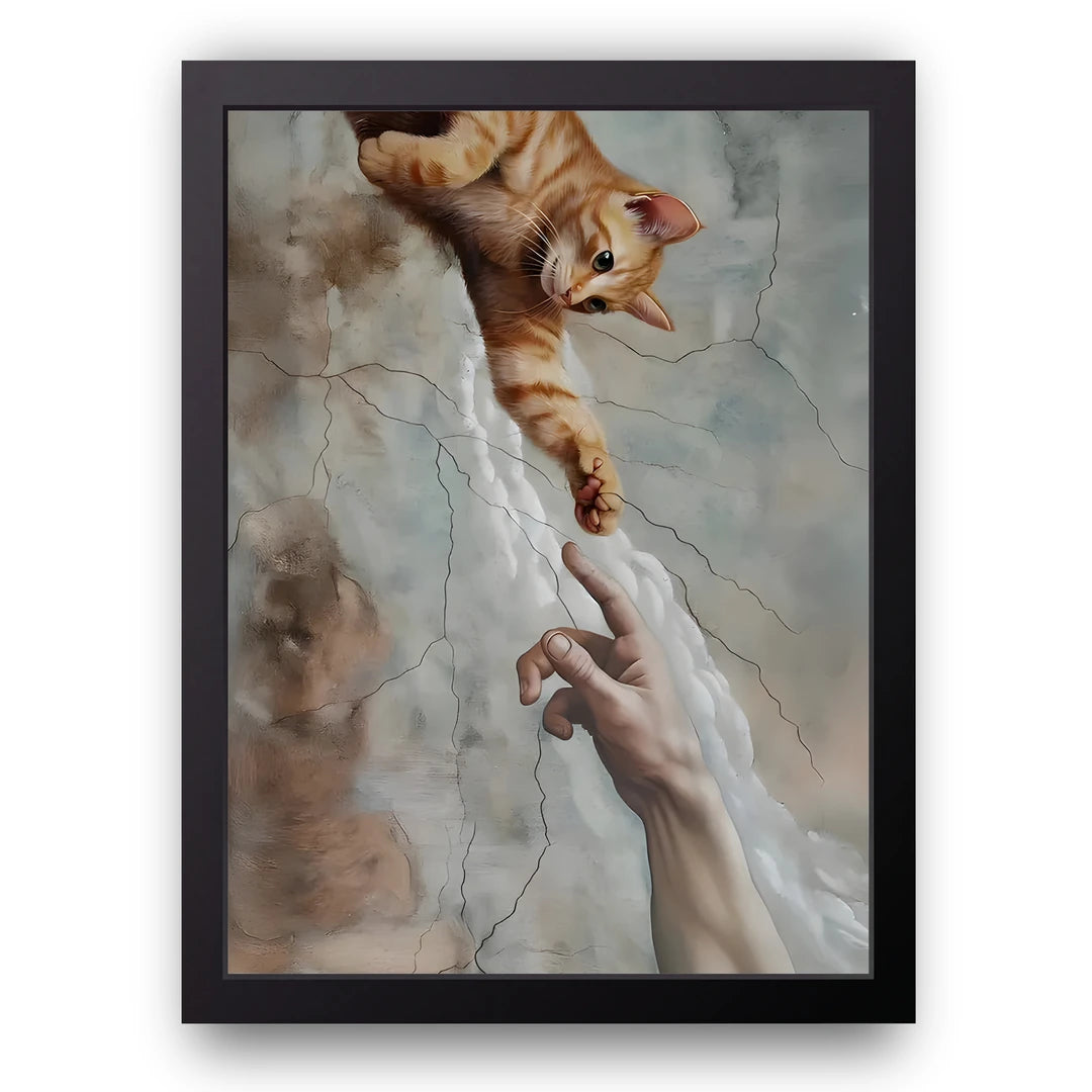 Creation Of Cat art poster in black frame