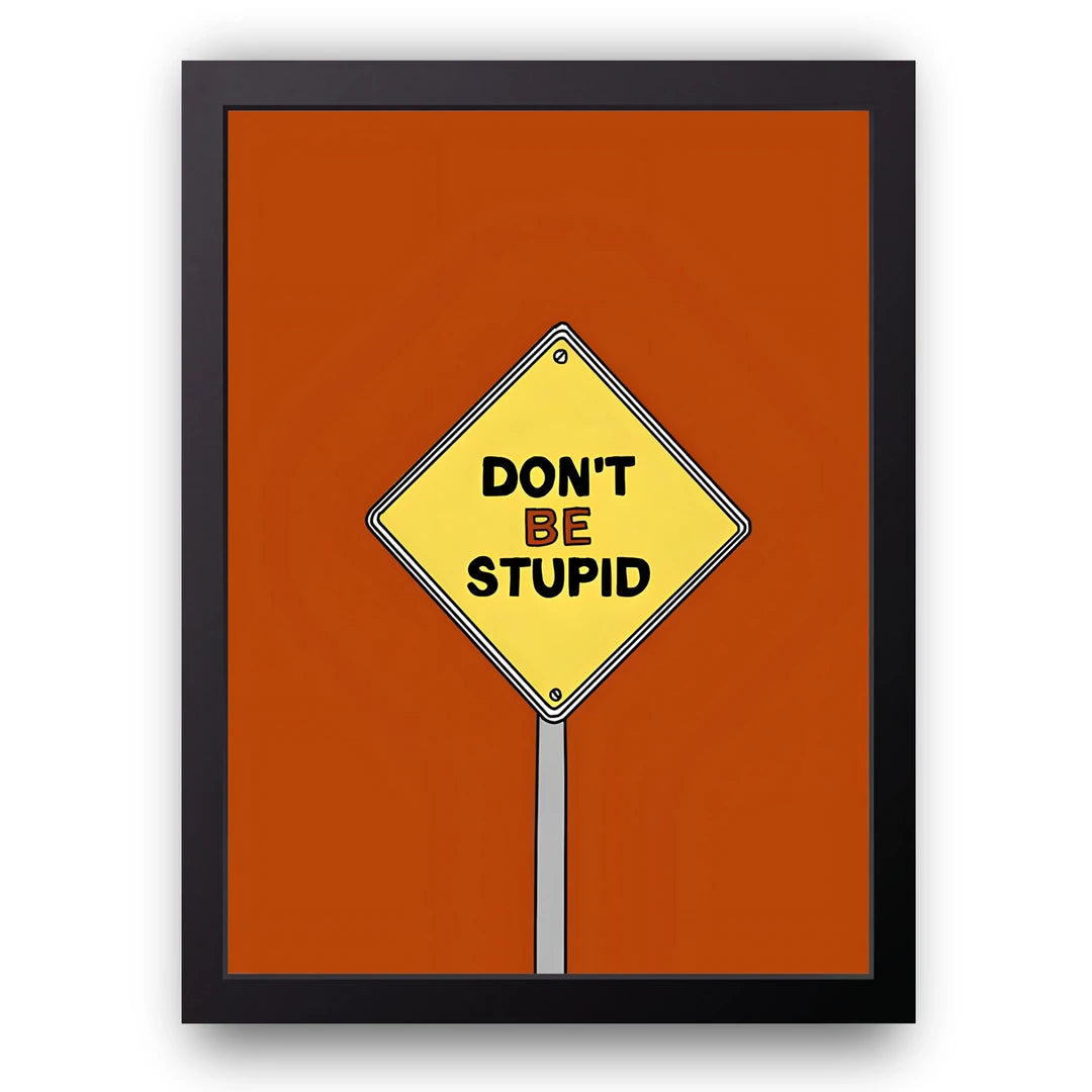 Don't Be Stupid quote poster in black frame