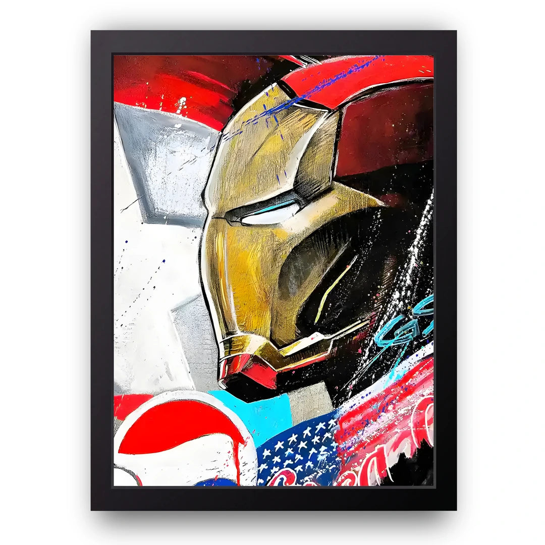 Armored Pop superhero poster in black frame