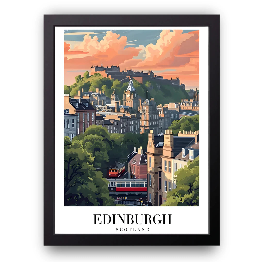 Edinburgh travel poster in black frame
