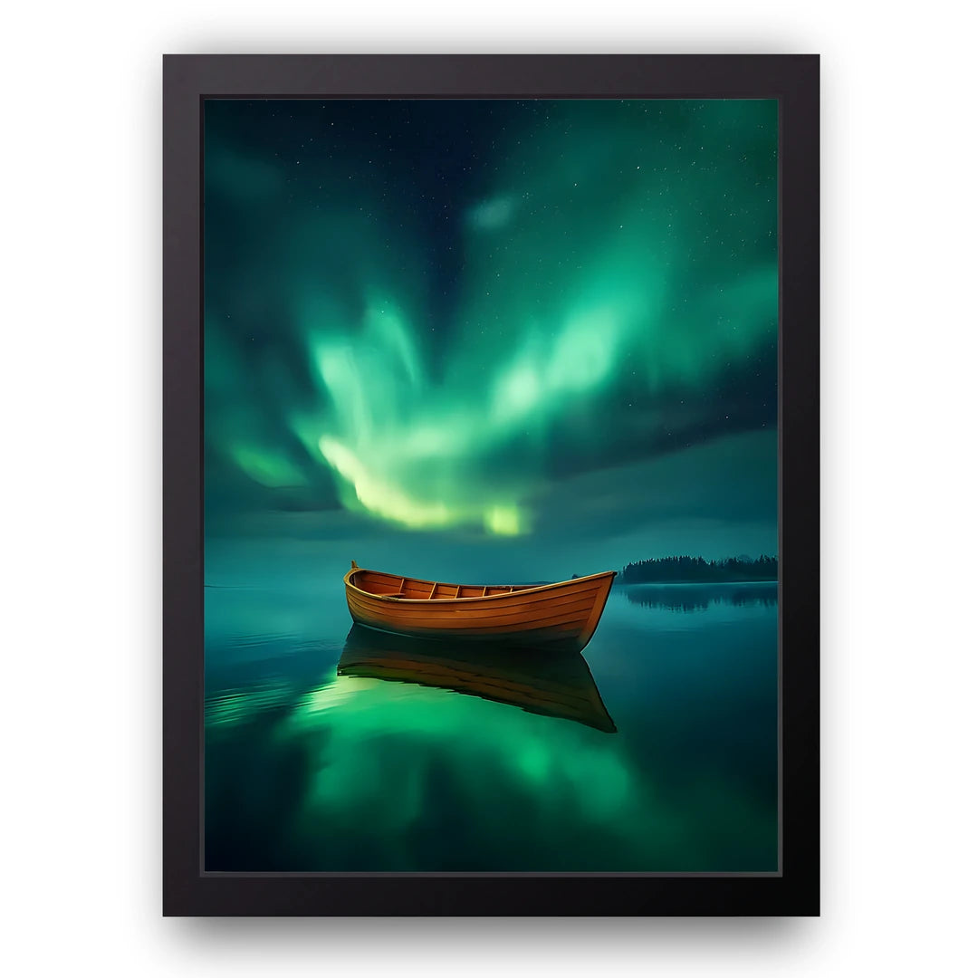 Aurora Drift art poster in black frame