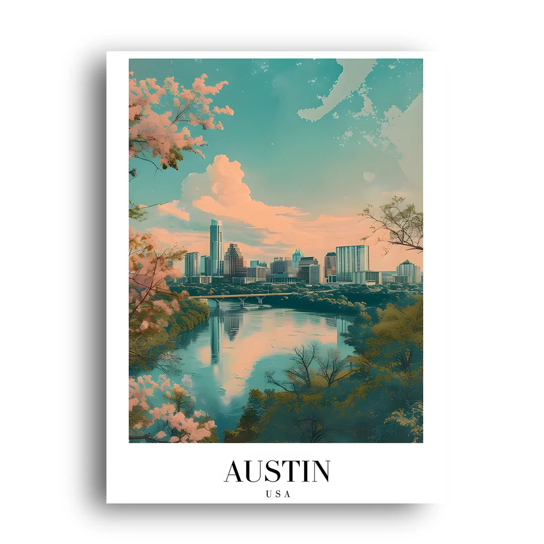 Austin travel poster unframed 350gsm paper