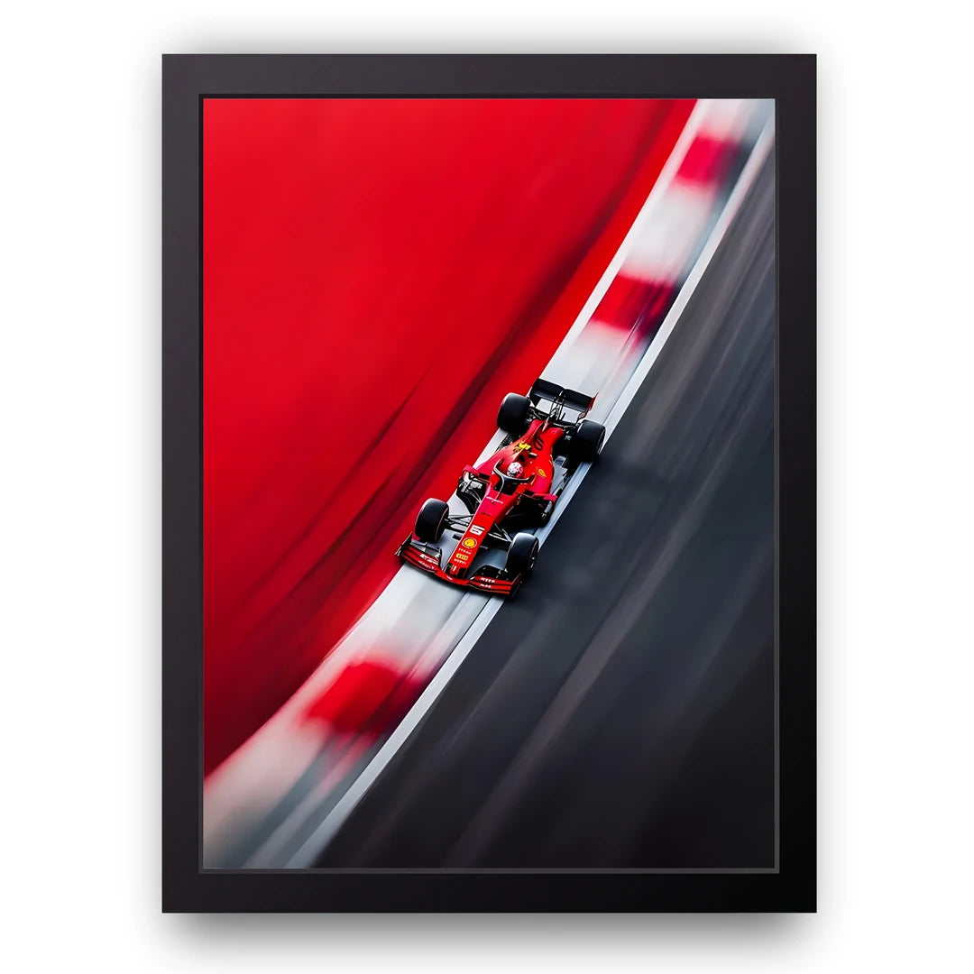 Red F1 Blur sport poster in black frame