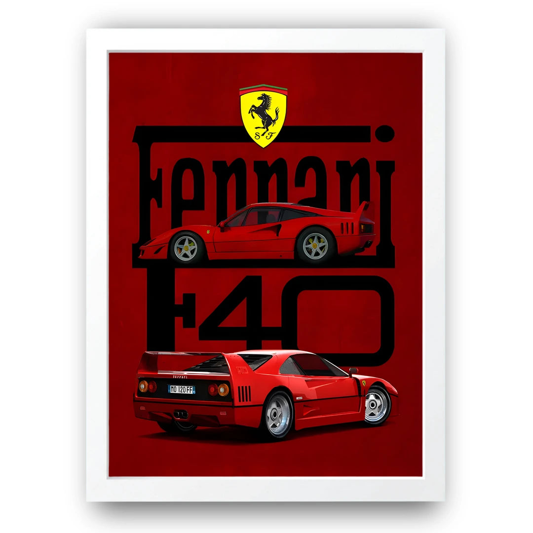 F40 Red car poster in white frame