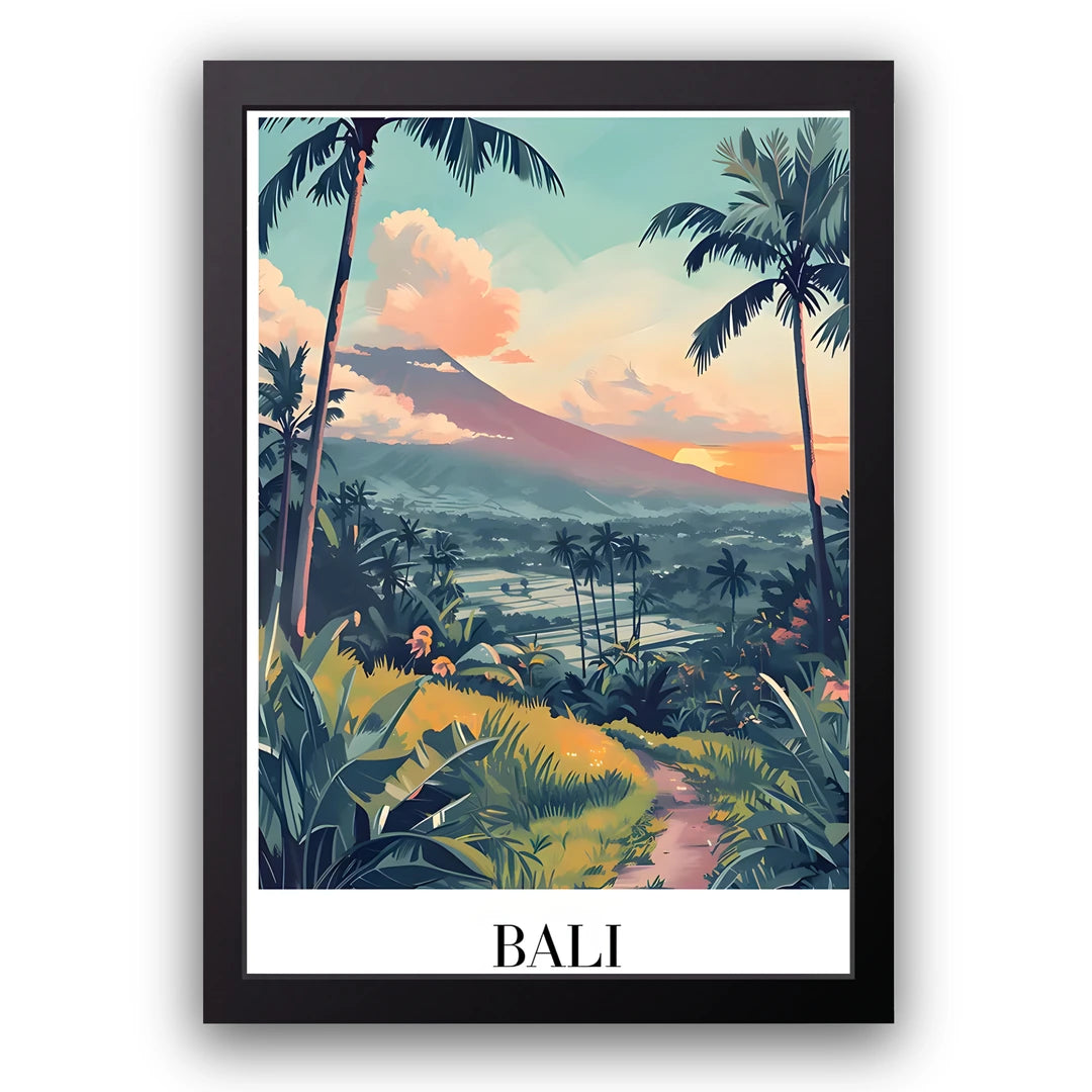 Bali travel poster in black frame