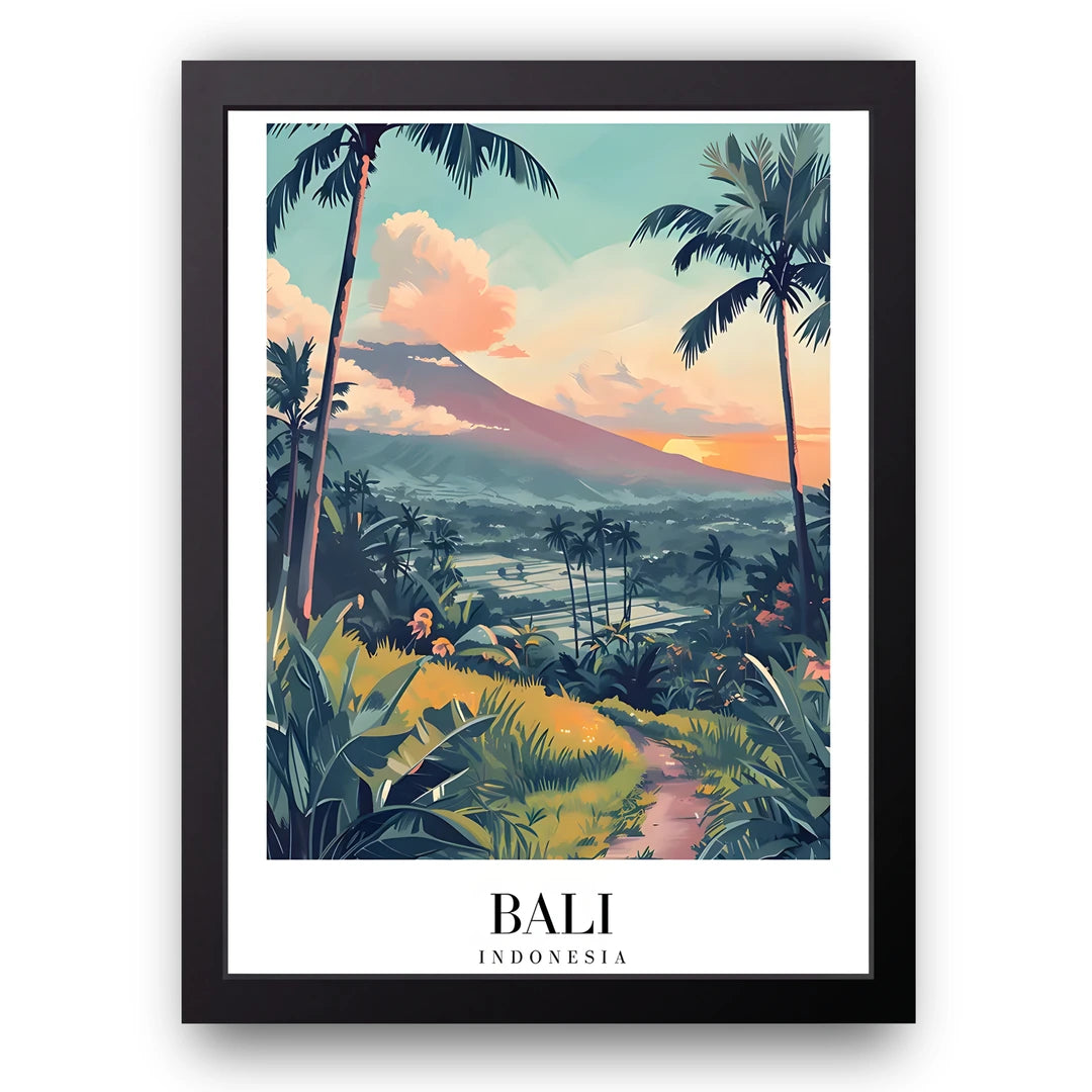 Bali travel poster in black frame