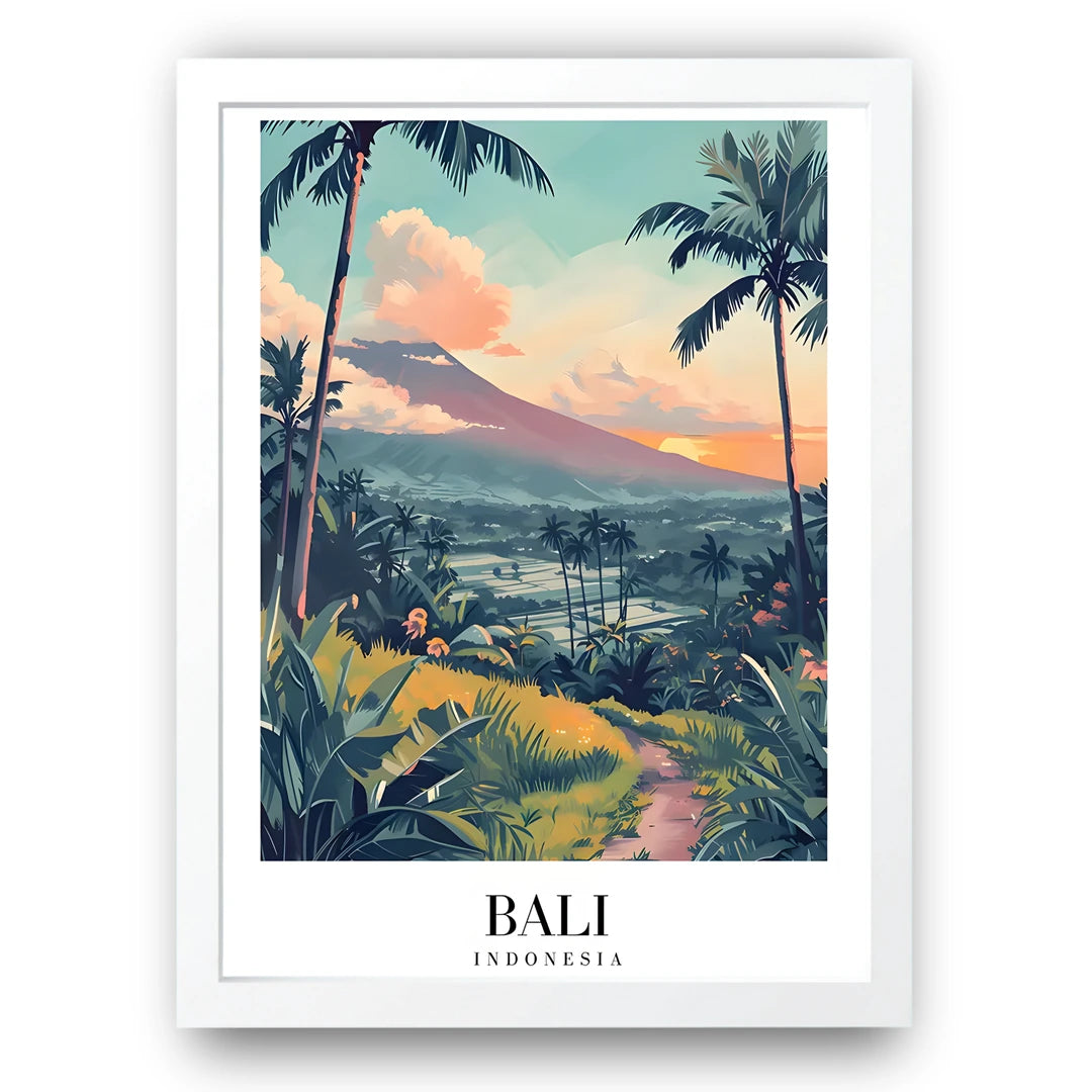 Bali travel poster in white frame
