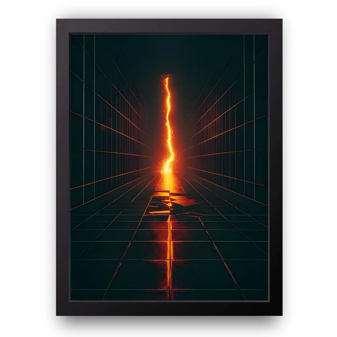 Lightning Corridor art poster in black frame