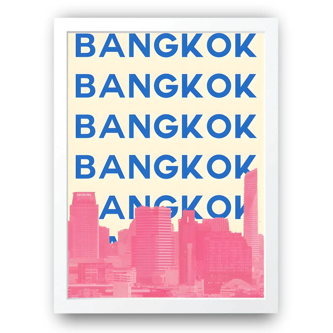 Bangkok travel poster in white frame