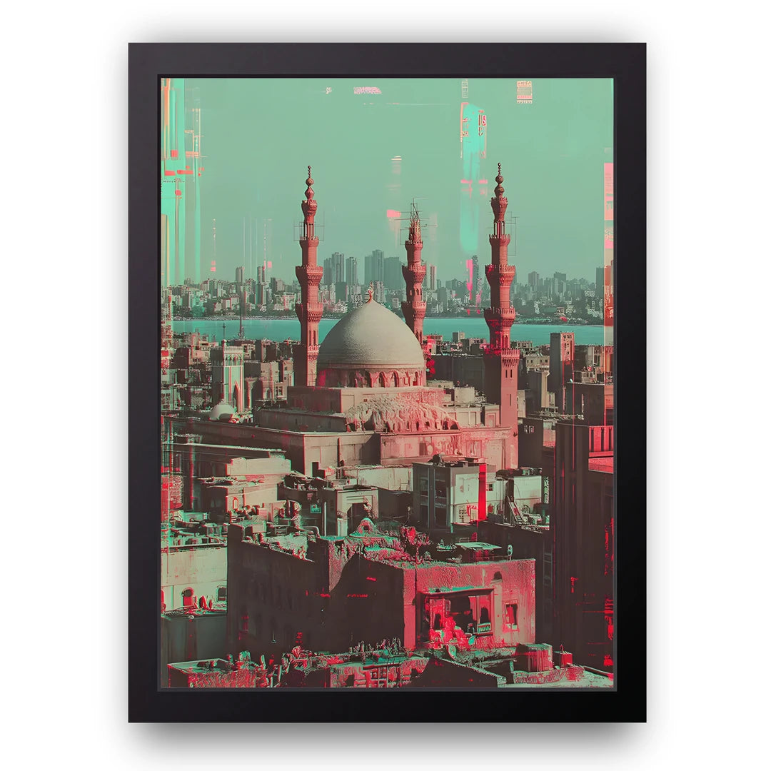 Cairo Skyline travel poster in black frame