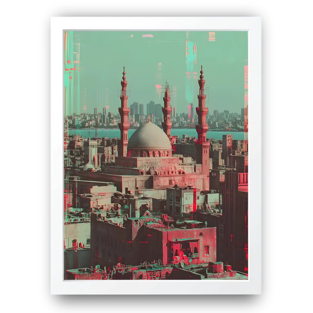 Cairo Skyline travel poster in white frame