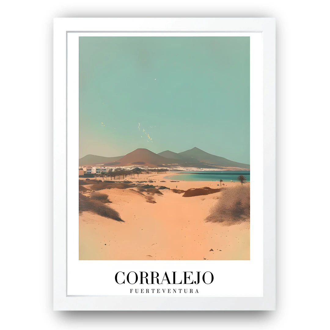 Corralejo travel poster in white frame
