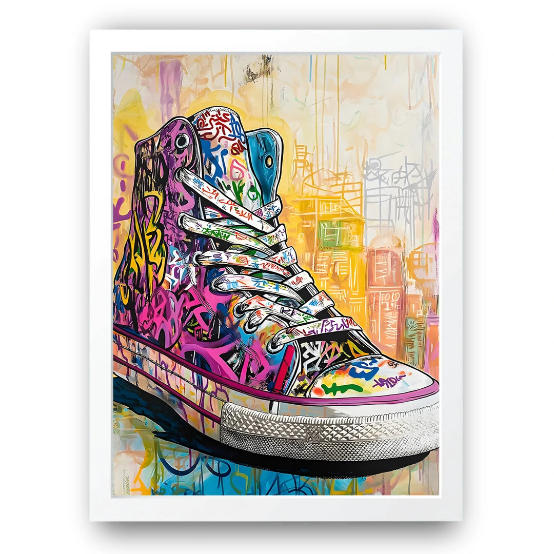 Graffiti Sneaker art poster in white frame