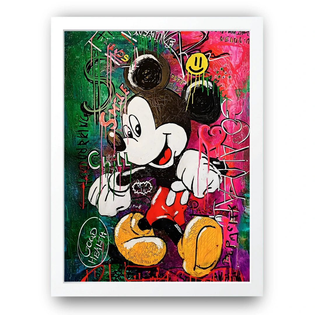 Graffiti Mouse cartoon poster in white frame