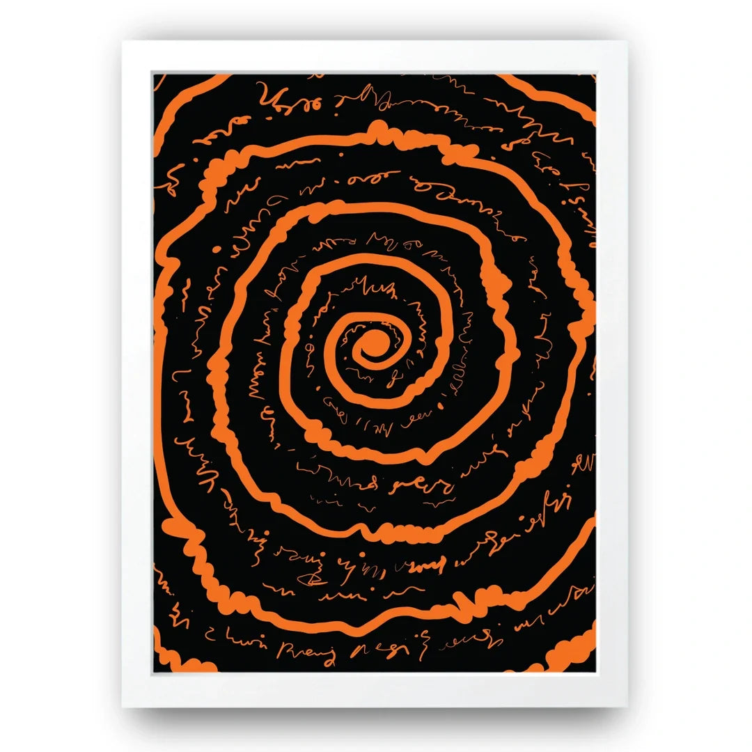 Orange spiral abstract poster in white frame