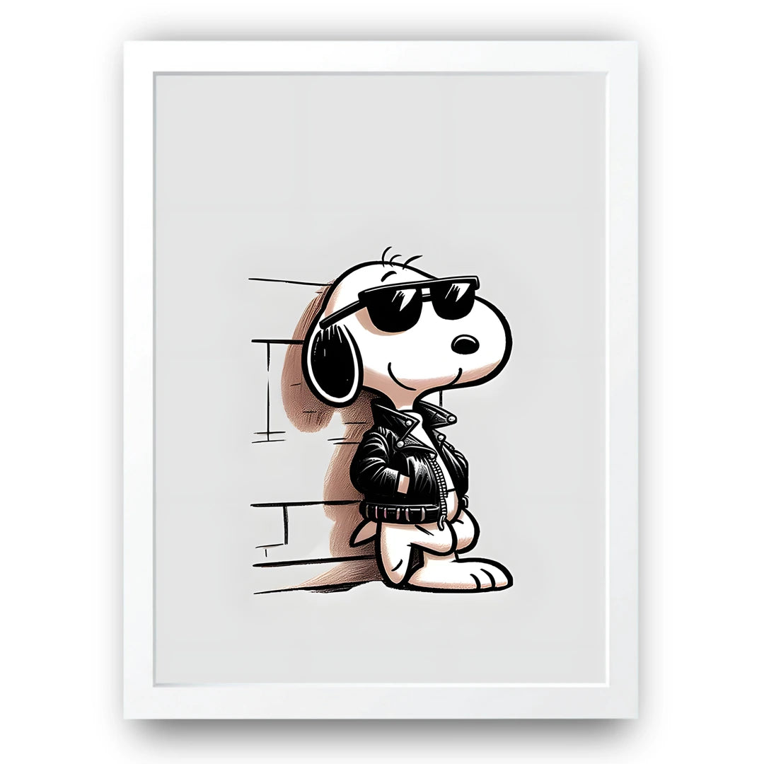 Cool Beagle cartoon poster in white frame