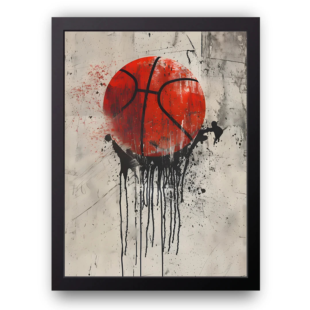 Red Hoop Splash sport poster in black frame