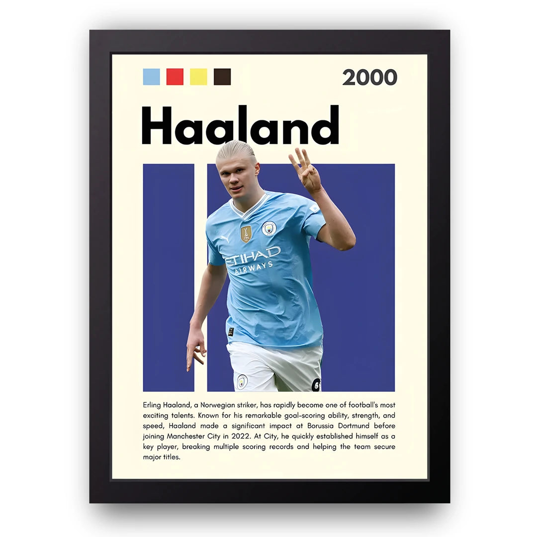 Haaland football legend poster in black frame