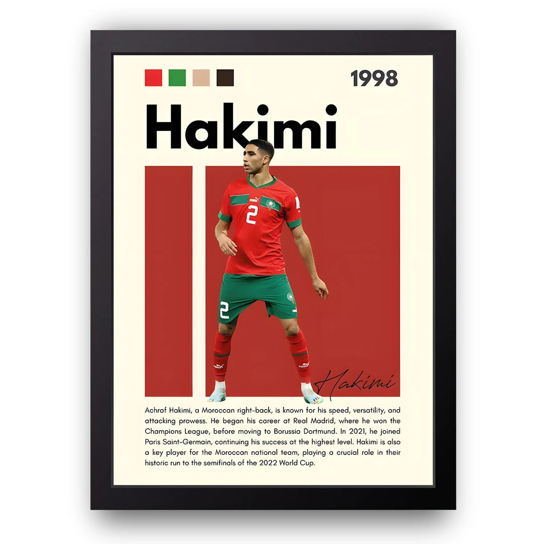 Hakimi football legend poster in black frame