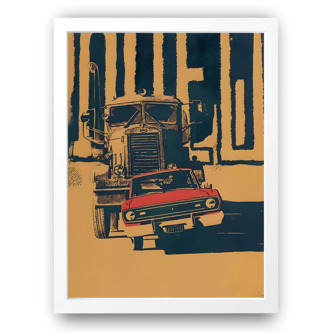 Highway Duel movie poster in white frame