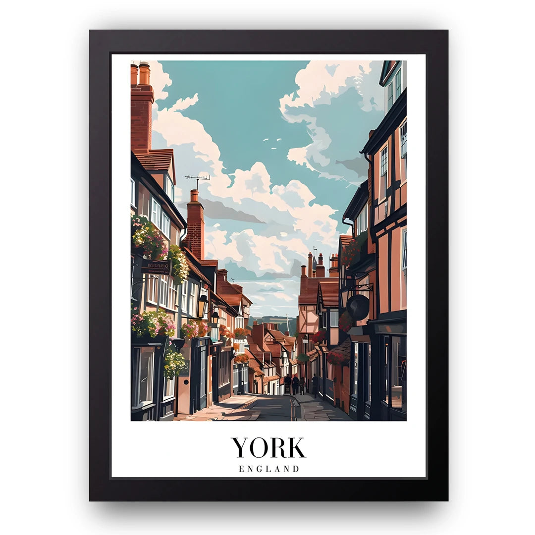 York travel poster in black frame